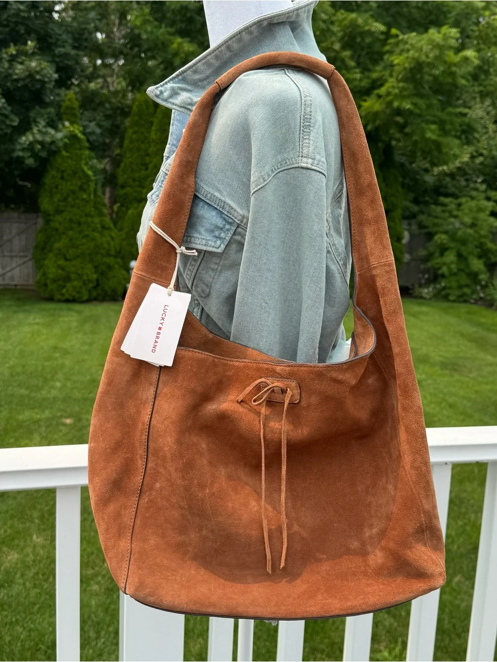 Lucky Brand Cognac Suede Shoulder ‘Clem’ Hobo Bag